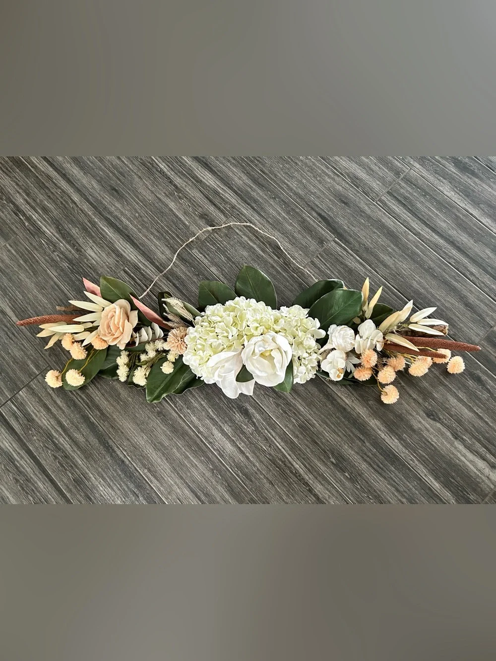 Large Neutral Cream Green Floral Wall Hanging boho farmhouse home decor natural